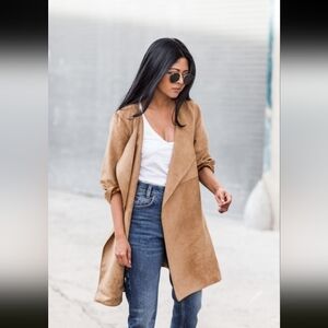 H&M Faux Suede Trench, Size 10, Tan